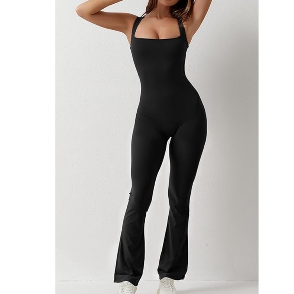 Sleeveless Flare Leg Jumpsuit | Sleeveless Square Neck | Buttery Soft Size Small - Picture 3 of 6